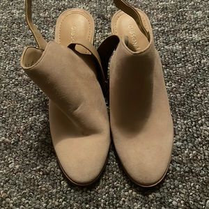 Tan buckle booties